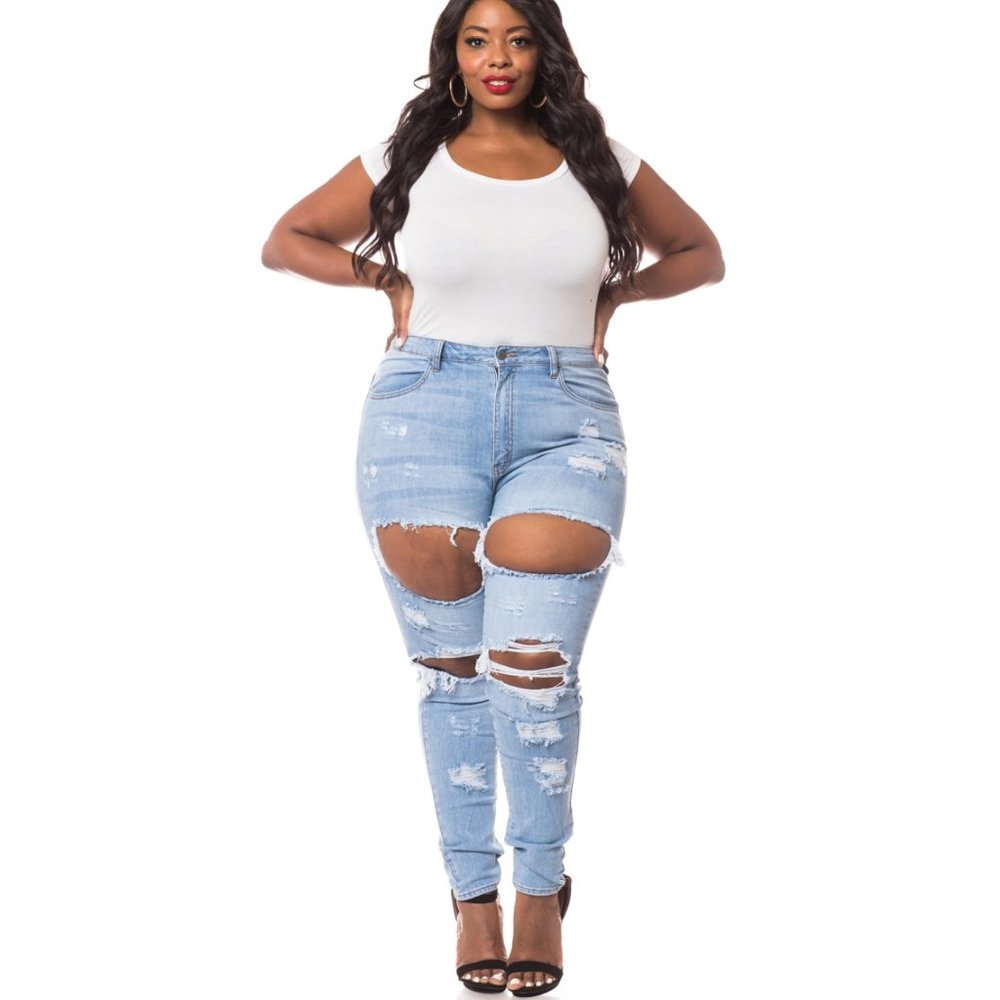 1x-3x New SEXY STREET PLUS LIGHT DENIM JEANS - Picture 9 of 9